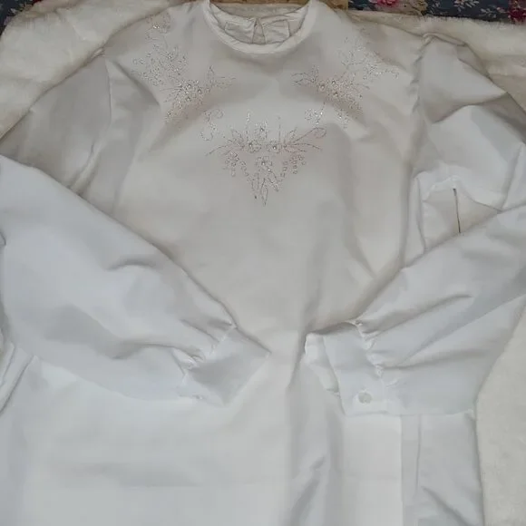 Vintage White Embellished Front Blouse L - Picture 4 of 7